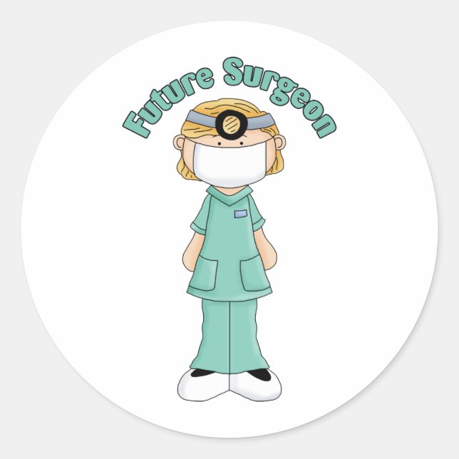 Future Surgeon Little Girl Classic Round Sticker (Front)