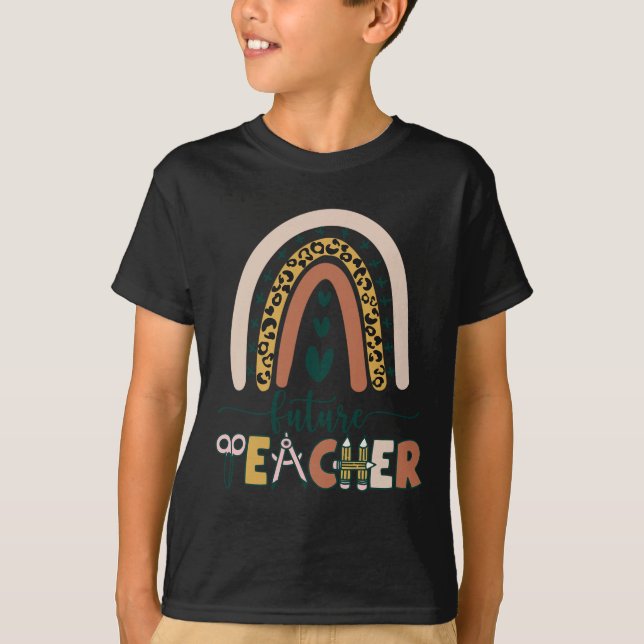 Future Teacher Boho Rainbow Leopard New Grad Stude T-Shirt (Front)