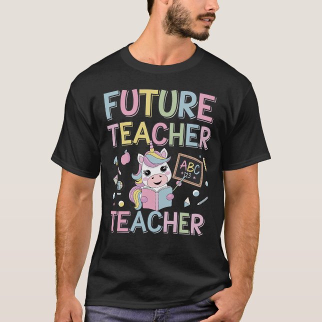 Future Teacher Cute Unicorn with ABC Chalkboard T-Shirt (Front)