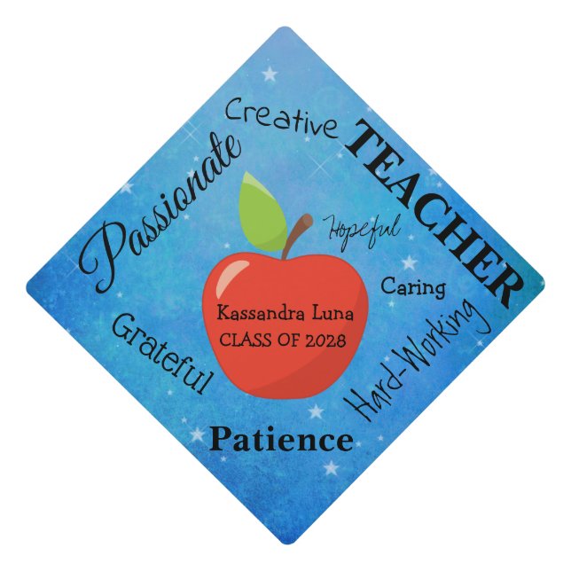 Future Teacher Words With Apple Graduation Cap Topper (Front)