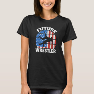 Future Wrestler American US Flag Wrestle Boys Kids T-Shirt