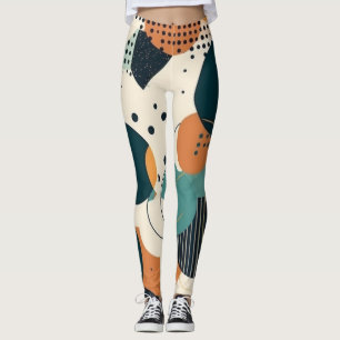 Futurist Abstract Navy Coral Teal Organic Forms Leggings