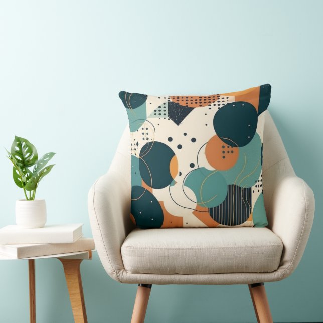 Futurist Abstract Navy Coral Teal Organic Forms Throw Pillow (Chair)