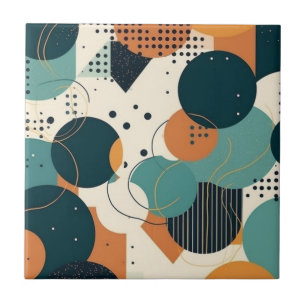 Futurist Abstract Navy Coral Teal Organic Forms Tile