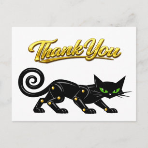 Futurist Atomic Steampunk Black Cat Thank You Postcard