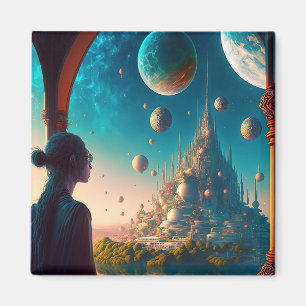 Futuriste Imaginaire Château Magnet paysage
