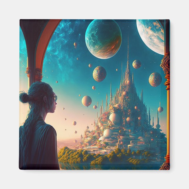 Futuriste Imaginaire Château Magnet paysage (Devant)