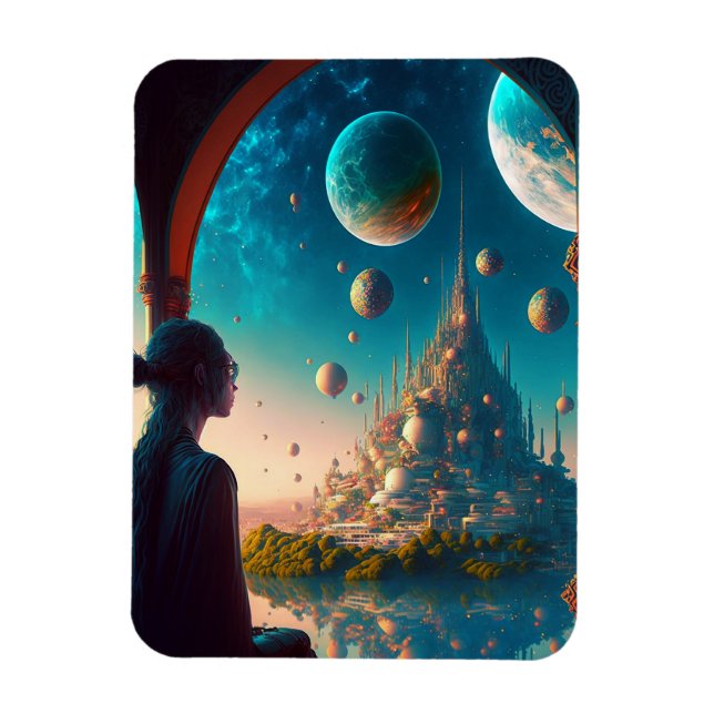 Futuriste Imaginaire Château Magnet paysage (Vertical)