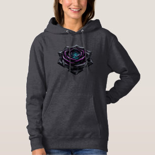 Futuristic 3D Crystal Black Rose Neon Cyberpunk Ho Hoodie