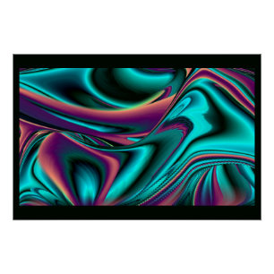 Futuristic Abstract 3D Metallic Rainbow Art Poster