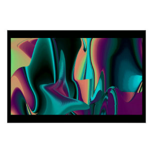 Futuristic Abstract 3D Metallic Rainbow Art Poster