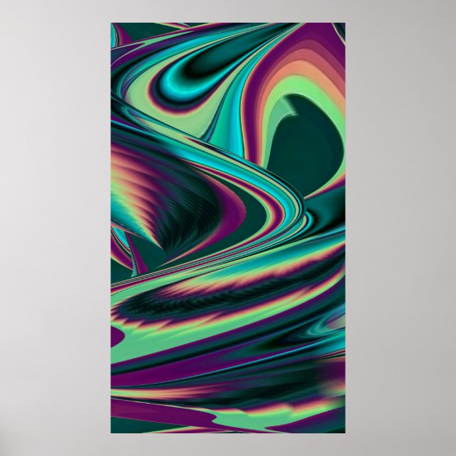 Futuristic Abstract 3D Metallic Rainbow Art Poster (Front)