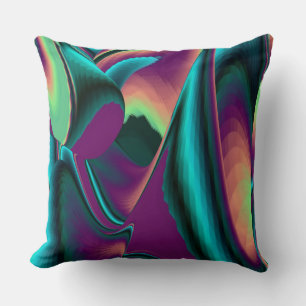 Futuristic Abstract 3D Metallic Rainbow Art Throw Pillow