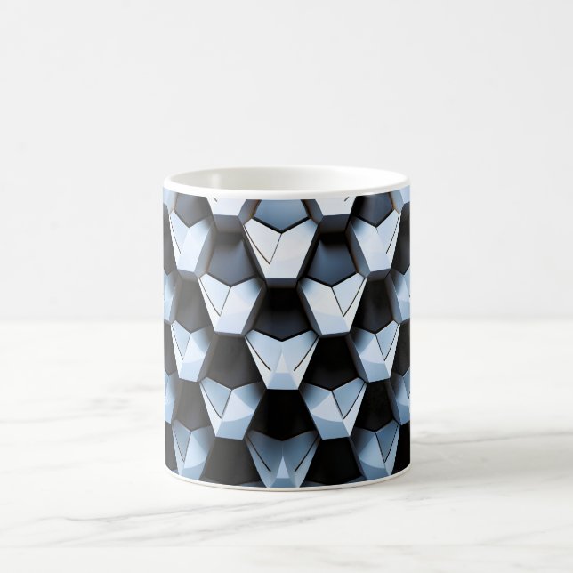 Futuristic Abstract Blue Geometric Metallic  Coffee Mug (Center)