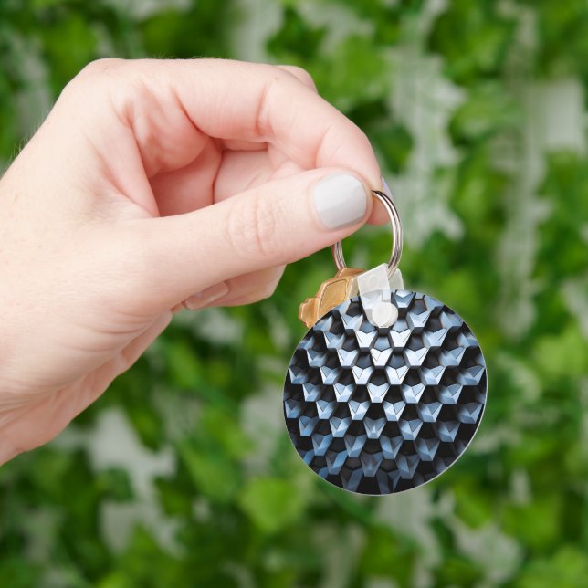 Futuristic Abstract Blue Geometric Metallic  Keychain (Hand)