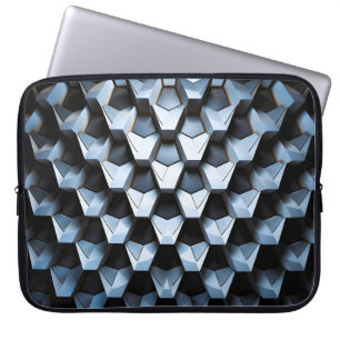 Futuristic Abstract Blue Geometric Metallic Laptop Sleeve