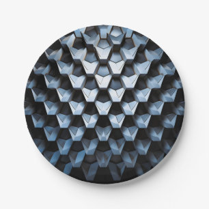 Futuristic Abstract Blue Geometric Metallic  Paper Plate