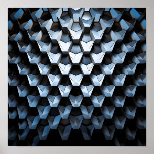 Futuristic Abstract Blue Geometric Metallic Poster