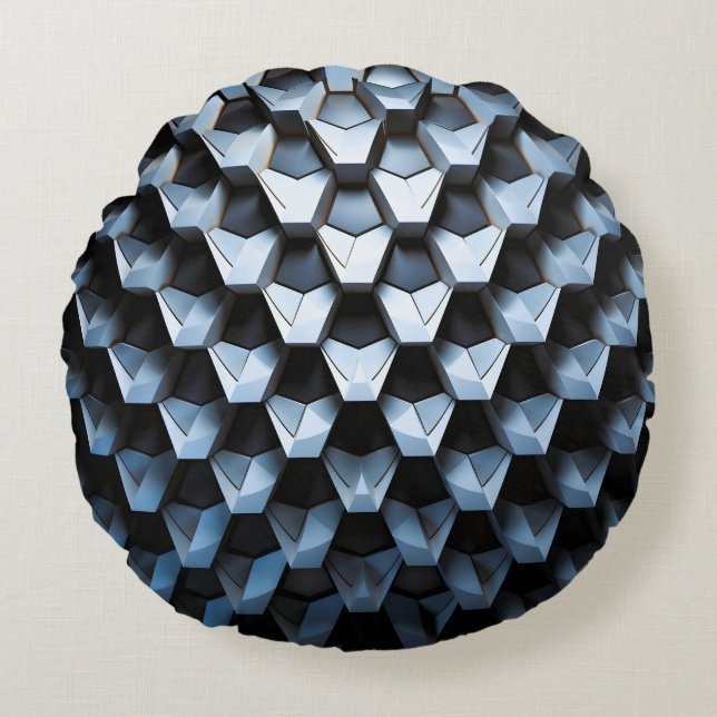 Futuristic Abstract Blue Geometric Metallic  Round Pillow (Front)