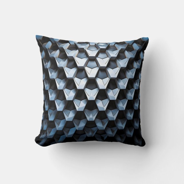 Futuristic Abstract Blue Geometric Metallic  Throw Pillow (Front)