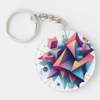 Futuristic Abstract Geometric Shapes with Neon Gra Keychain