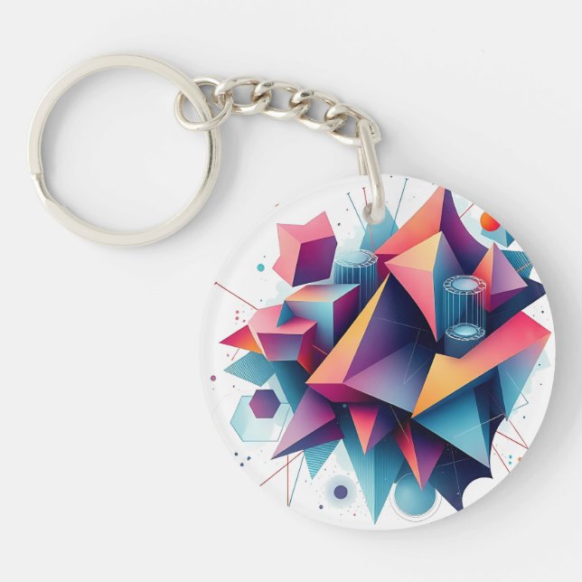Futuristic Abstract Geometric Shapes with Neon Gra Keychain (Front)