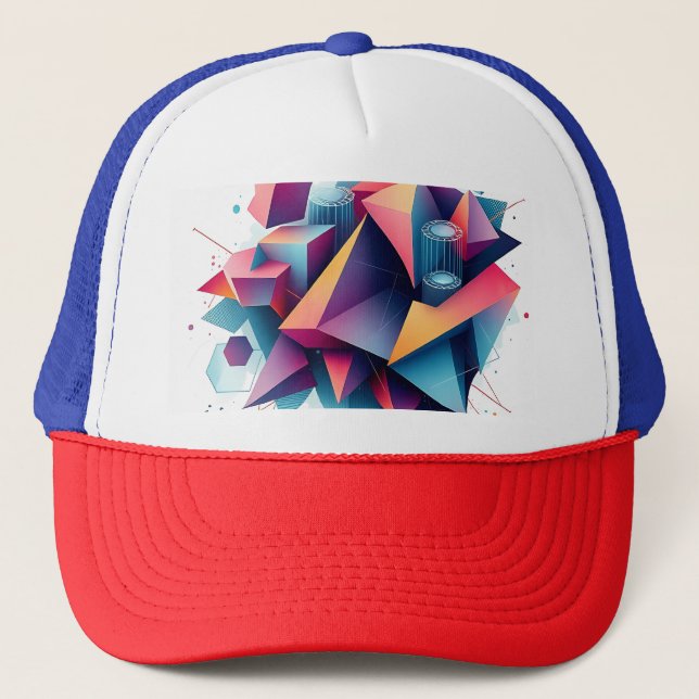 Futuristic Abstract Geometric Shapes with Neon Gra Trucker Hat (Front)