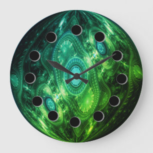 Futuristic Abstract Green Glow Wall Clock