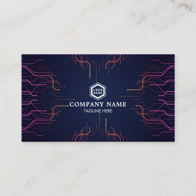 Futuristic Abstract Lines Dark Modern Technology Business Card (Front)