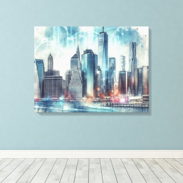 Futuristic Abstract of New York City  Canvas Print (Insitu(Wood Floor))