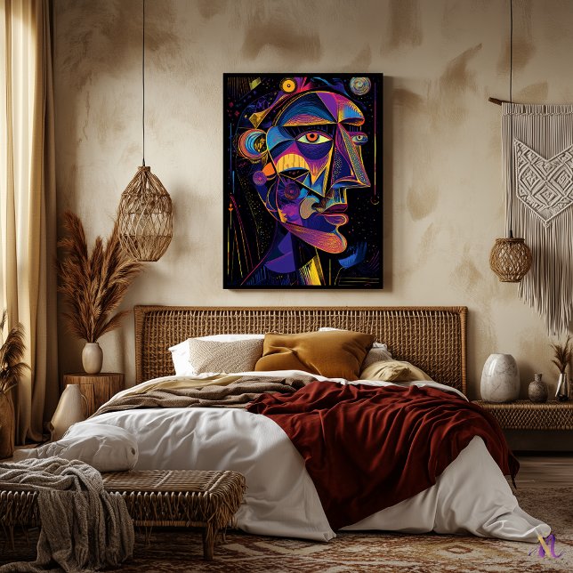 Futuristic Abstract Vision – Neon Cubist Portrait Poster (Creator Uploaded)