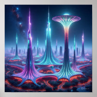 Futuristic Alien Cityscape with Spaceport