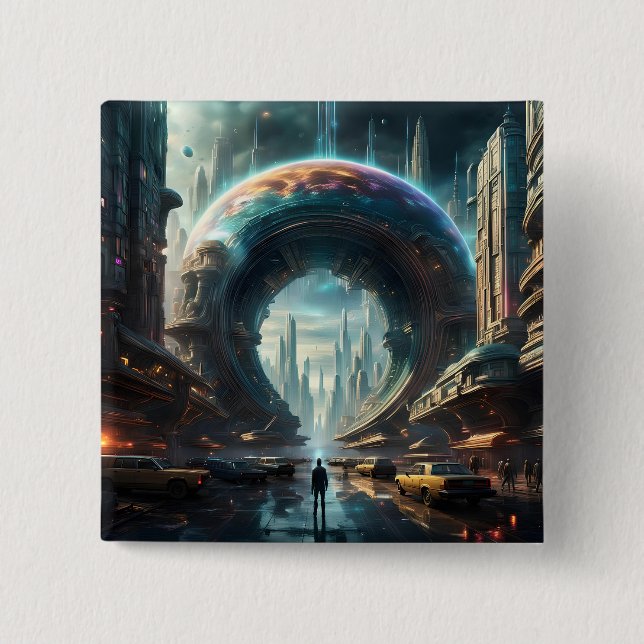 Futuristic Alien Planet Portal with Magic Gate 2 Inch Square Button (Front)
