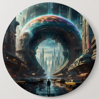 Futuristic Alien Planet Portal with Magic Gate 6 Inch Round Button