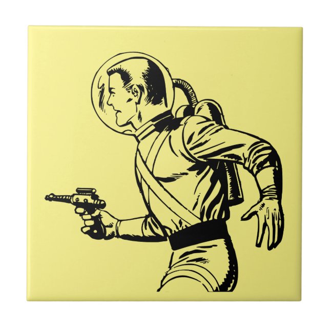 Futuristic and Nostalgic Retro Sci-Fi Ray Gun Man Tile (Front)