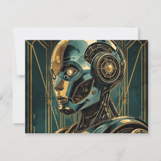 Futuristic Android Art Print Retro Art Deco Cyber Postcard