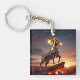 Futuristic Aries Mech-Ram Zodiac Design Keychain