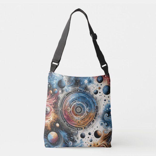 Futuristic Batik Cosmic Art – Space Design Crossbody Bag (Front)