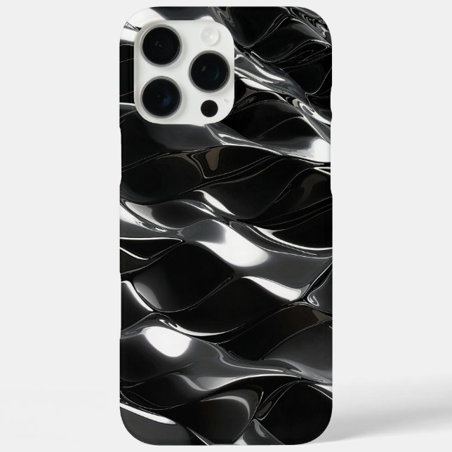 Futuristic Black Gloss 3D Wave Pattern Case-Mate iPhone Case (Back)