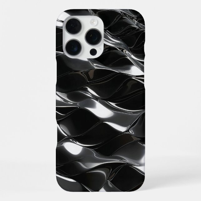 Futuristic Black Gloss 3D Wave Pattern iPhone Case (Back)