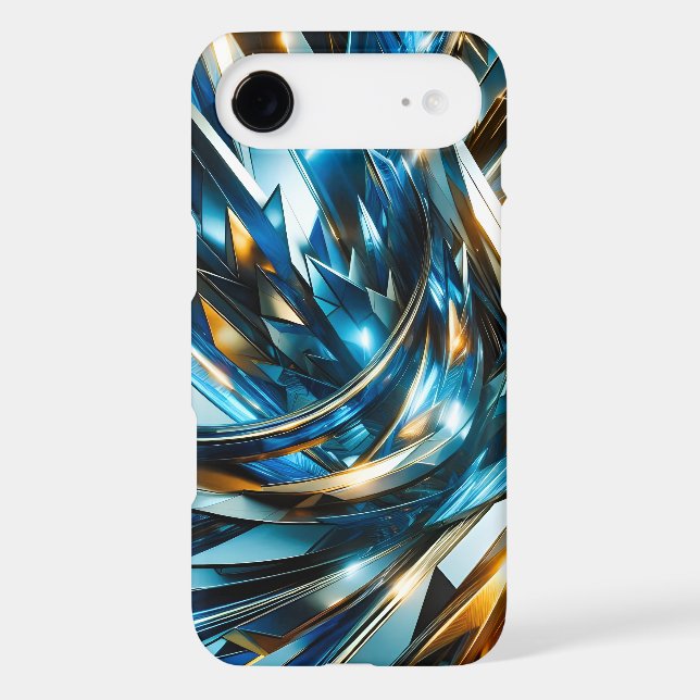 Futuristic Blue Gold Abstract Metallic Geometric (Back)