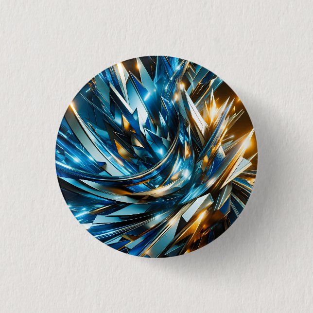Futuristic Blue Gold Abstract Metallic Geometric 1 Inch Round Button (Front)