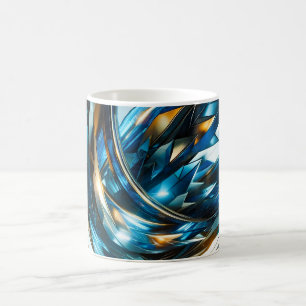 Futuristic Blue Gold Abstract Metallic Geometric Coffee Mug