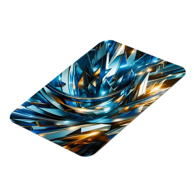 Futuristic Blue Gold Abstract Metallic Geometric Magnet (Left Side)