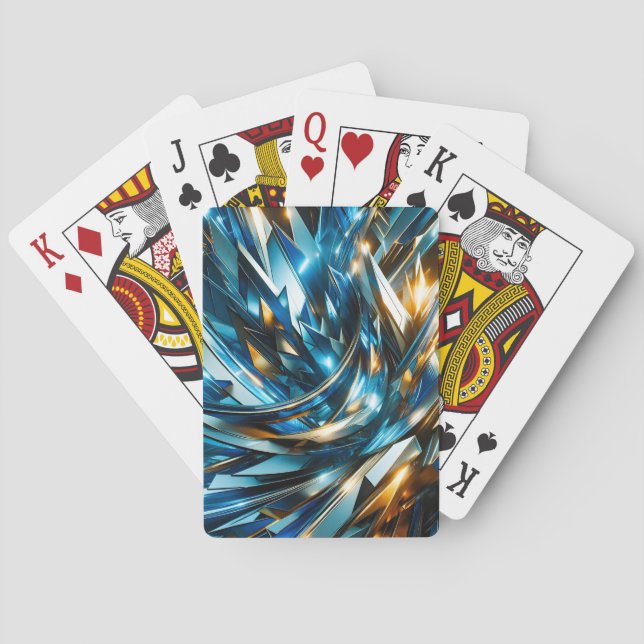 Futuristic Blue Gold Abstract Metallic Geometric Playing Cards (Back)
