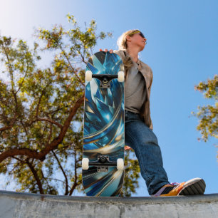 Futuristic Blue Gold Abstract Metallic Geometric Skateboard