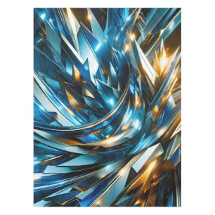 Futuristic Blue Gold Abstract Metallic Geometric Tablecloth
