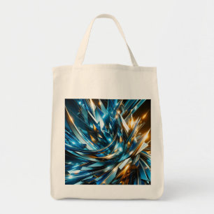 Futuristic Blue Gold Abstract Metallic Geometric Tote Bag
