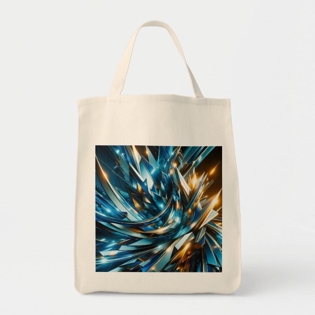 Futuristic Blue Gold Abstract Metallic Geometric Tote Bag (Front)
