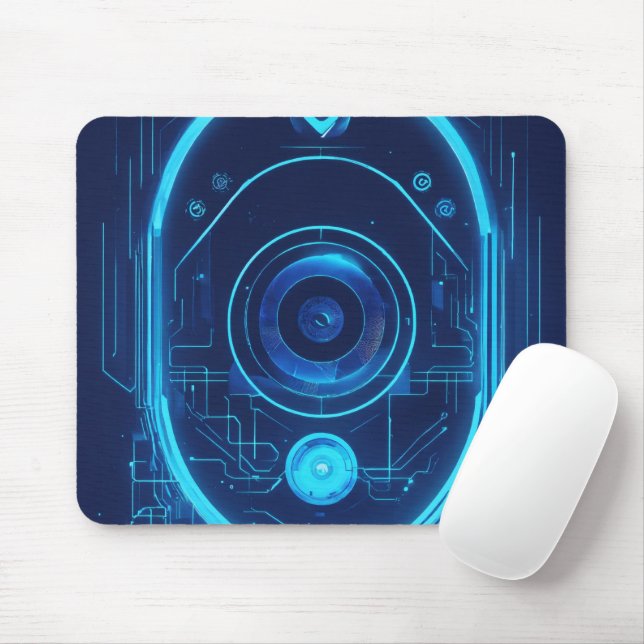 Futuristic Blue Sci-Fi Tech Glow Mouse Pad (With Mouse)